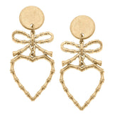 Bamboo Heart & Bow Dangles in Worn Gold