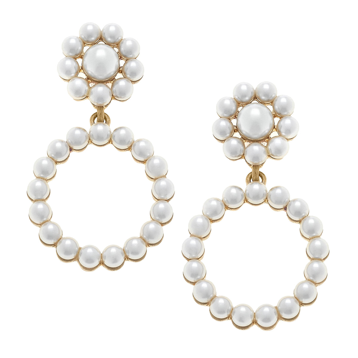 Pearl Drop Hoop Earrings in Ivory