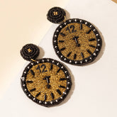 New Years Embroidered Clock Drop Earrings