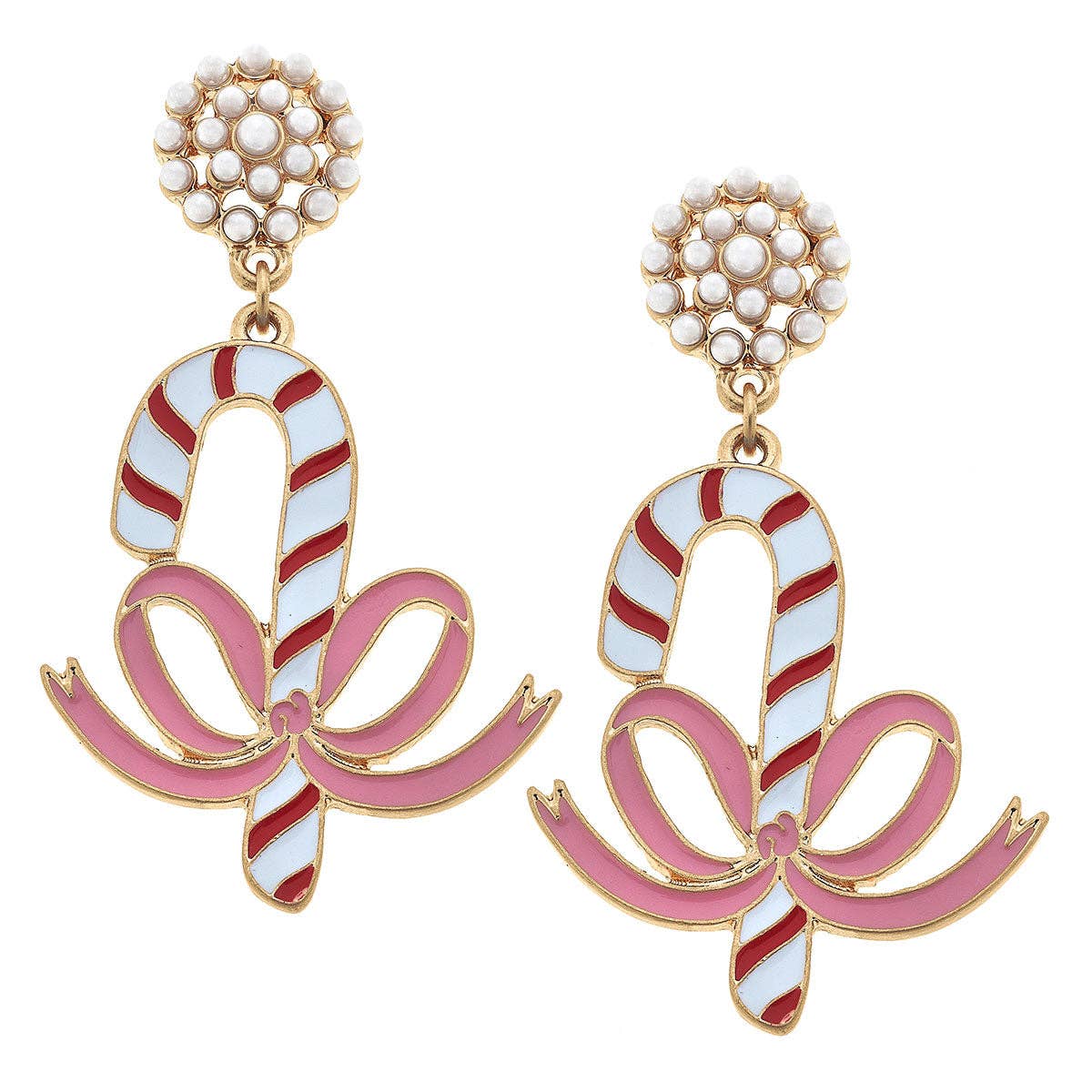 Candy Cane Earrings in Red, White & Pink